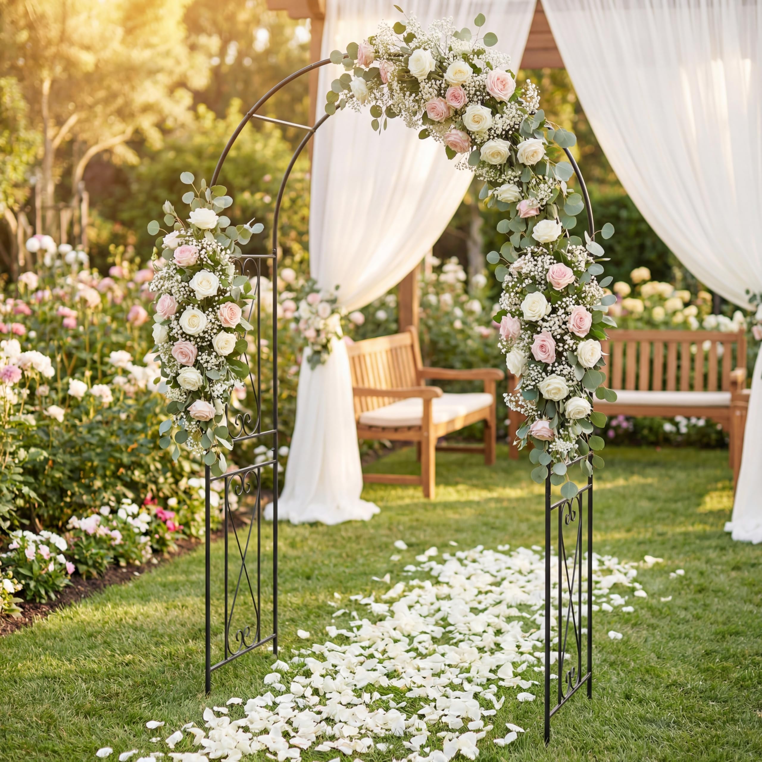 HOMASIS Arche de Jardin pour Plantes Grimpantes, Tonnelle incurvée de Mariage avec Treillis, 4 Piquets de Sol, Décoration pour Intérieur Extérieur, Noir (120 x 56 x 220 cm)