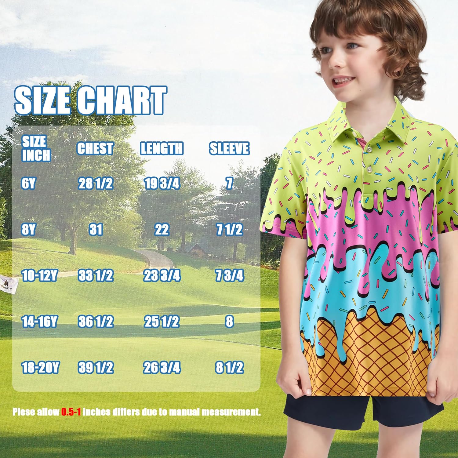 Boys Golf Shirts Short Sleeve Youth Performance Polo Dry Fit Printed Collared Kids Polo Shirts for Boy 6-18 Years