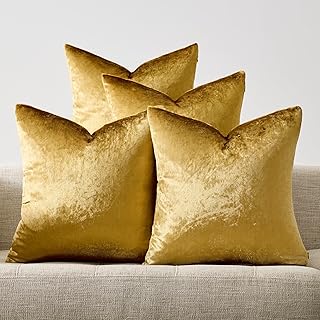GIGIZAZA Velvet Gold Pillow Covers 18x18，Pack of 4 Decorative Throw Pill...