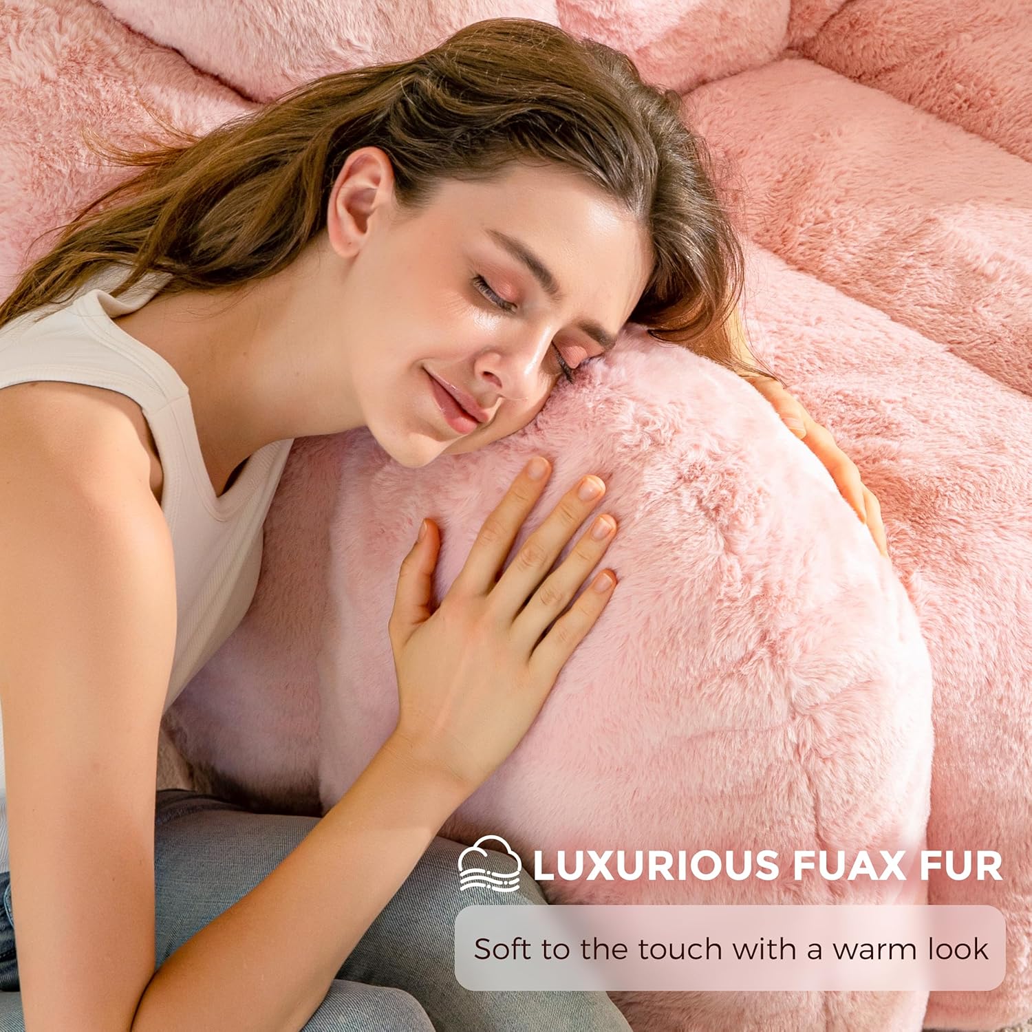 MAXYOYO Bean Bag Chair, Cloud Shaped Bean Bag Sofa for Adults, Soft Stuffed Lazy Floor Sofa with Supportive Filling, Comfy Single Couch for Living Room, Bedroom, Apartment, Pink - Image 4