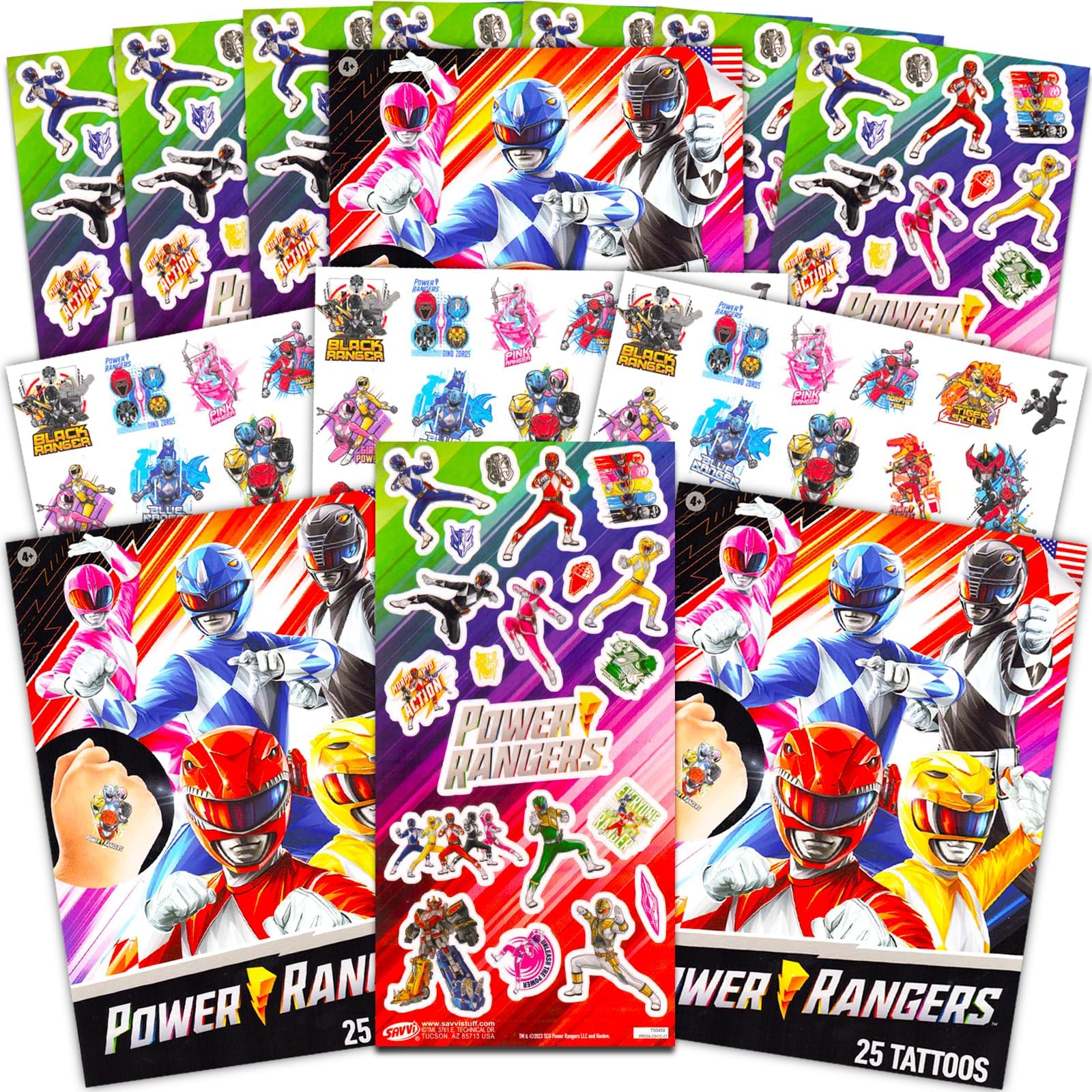 Power Rangers Stickers & Tattoos Party Favors Set ~ Bundle with 150 Stickers and 75 Power Rangers Temporary Tattoos for Boys Girls Kids