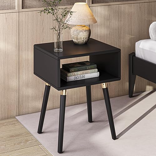 Miniatura 24 de Bme Dinkee Marco de cama característico de 15 pulgadas sin cabecero - Estilo moderno y minimalista con madera de acacia - 12 soportes de listones de