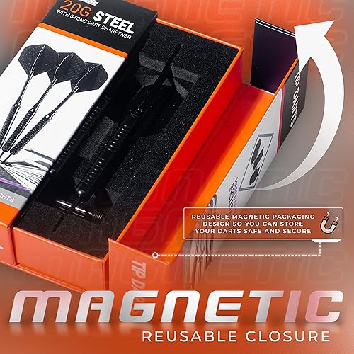 Miniatura 8 de Franklin Sports Juego de dardos con punta de acero, listo para sala de juegos con vuelos estándar, vuelos delgados, eje de nailon y aluminio,