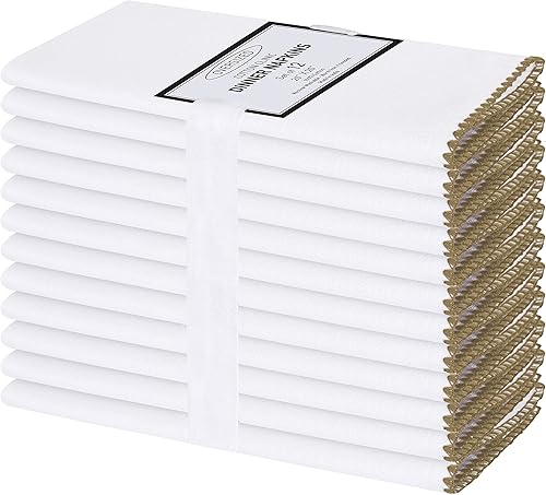 Cotton Clinic Servilletas de tela con ribete Lino de mesa perfecto para uso diario Suave y duradero Ideal para cenas, bodas, granja, Navidad,
