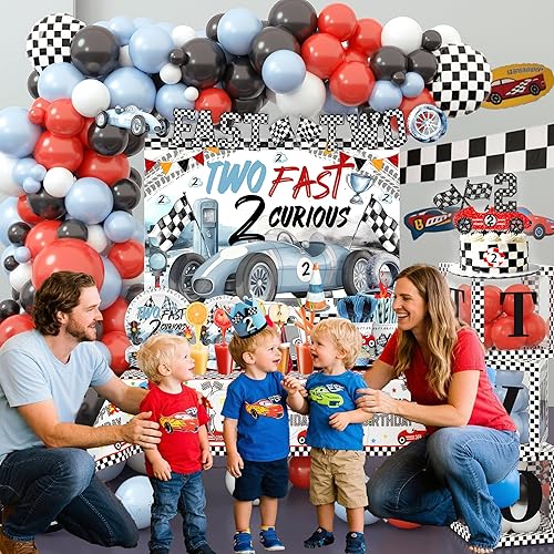 Vista 2 de Dos decoraciones de cumpleaños rápidas para niños de 2ª carrera, suministros de decoración de fiesta temática de coche para bebé, suministros