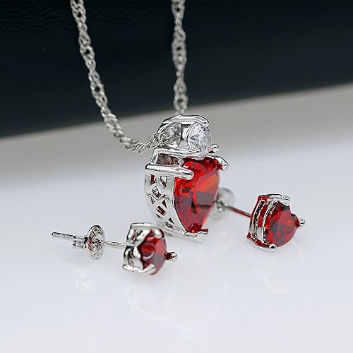 Miniatura 5 de Uloveido Collar de corazón de cristal rojo y pendientes conjunto de joyas de boda para mujeres BME53