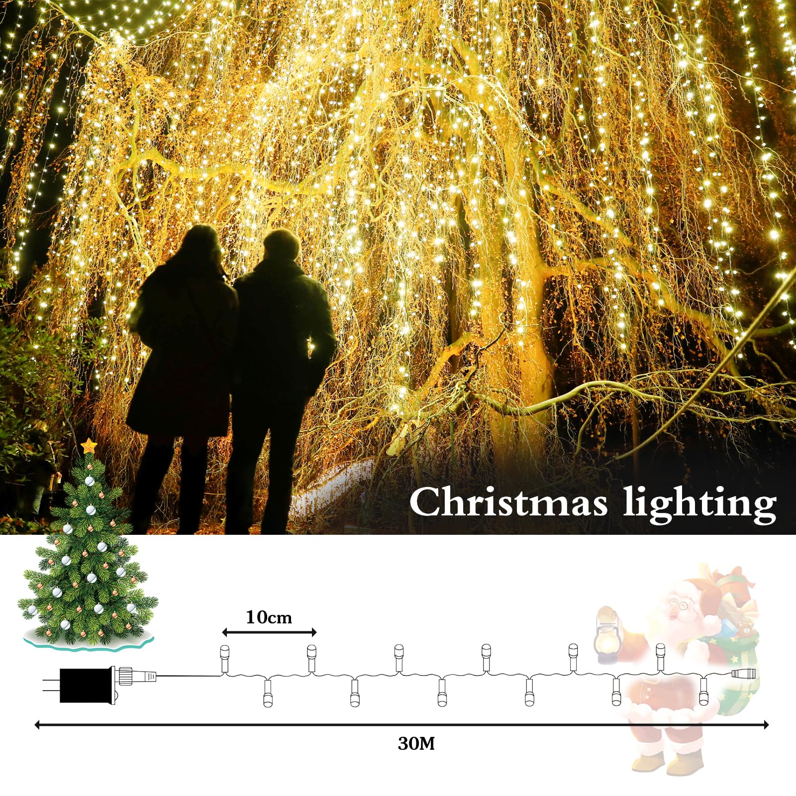 Auriostar LED Lichterkette Außen – 30 M, 300 LEDs, IP44 Wasserdicht – Mit Fernbedienung & Timer, 8 Modi