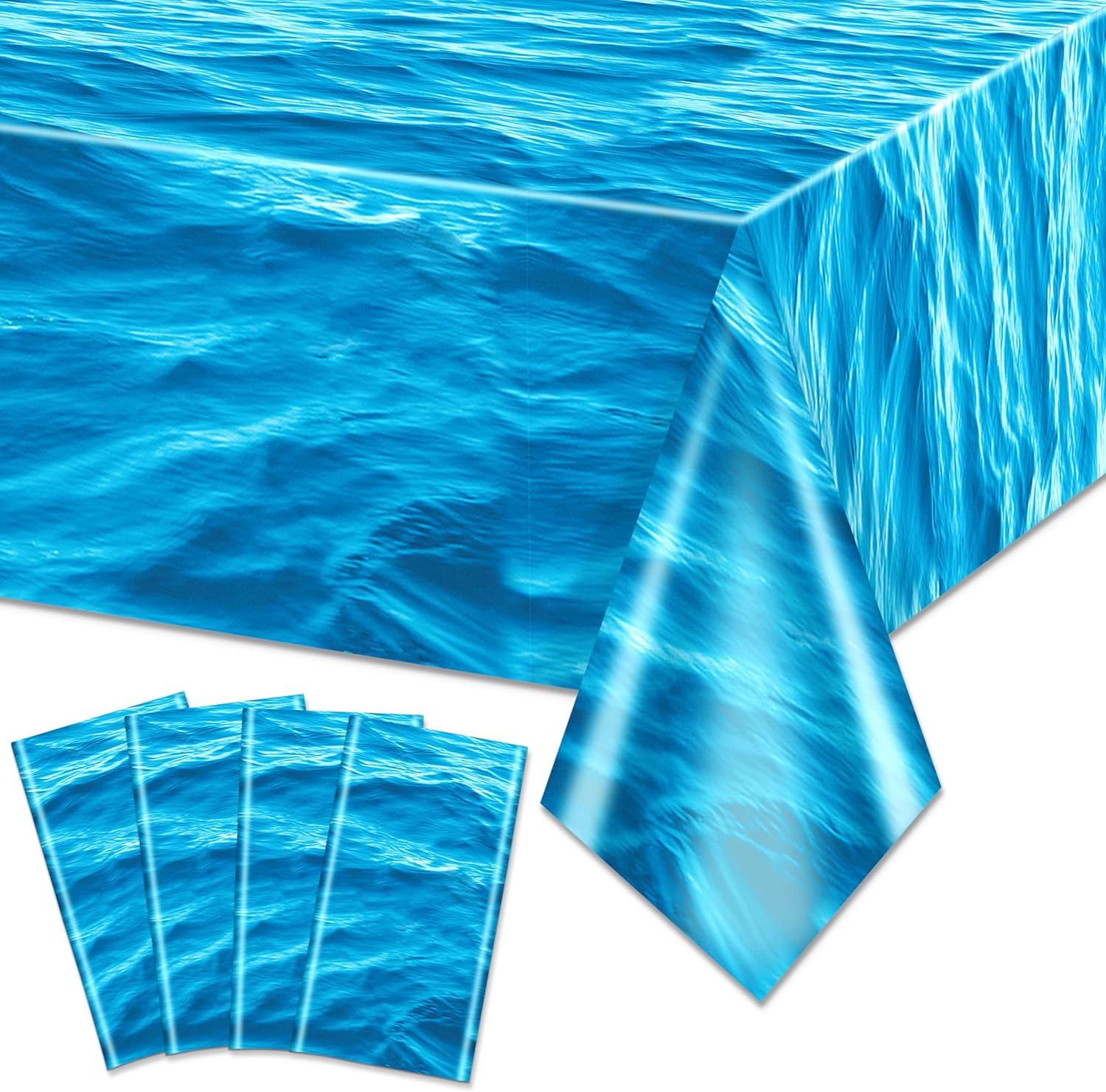4 Pack Ocean Wave Tablecloths - Ocean Water Table Cover for Ocean Under The Sea Beach Pool Mermaid Shark Birthday Party Decoration Supplies, 51" x 86"
