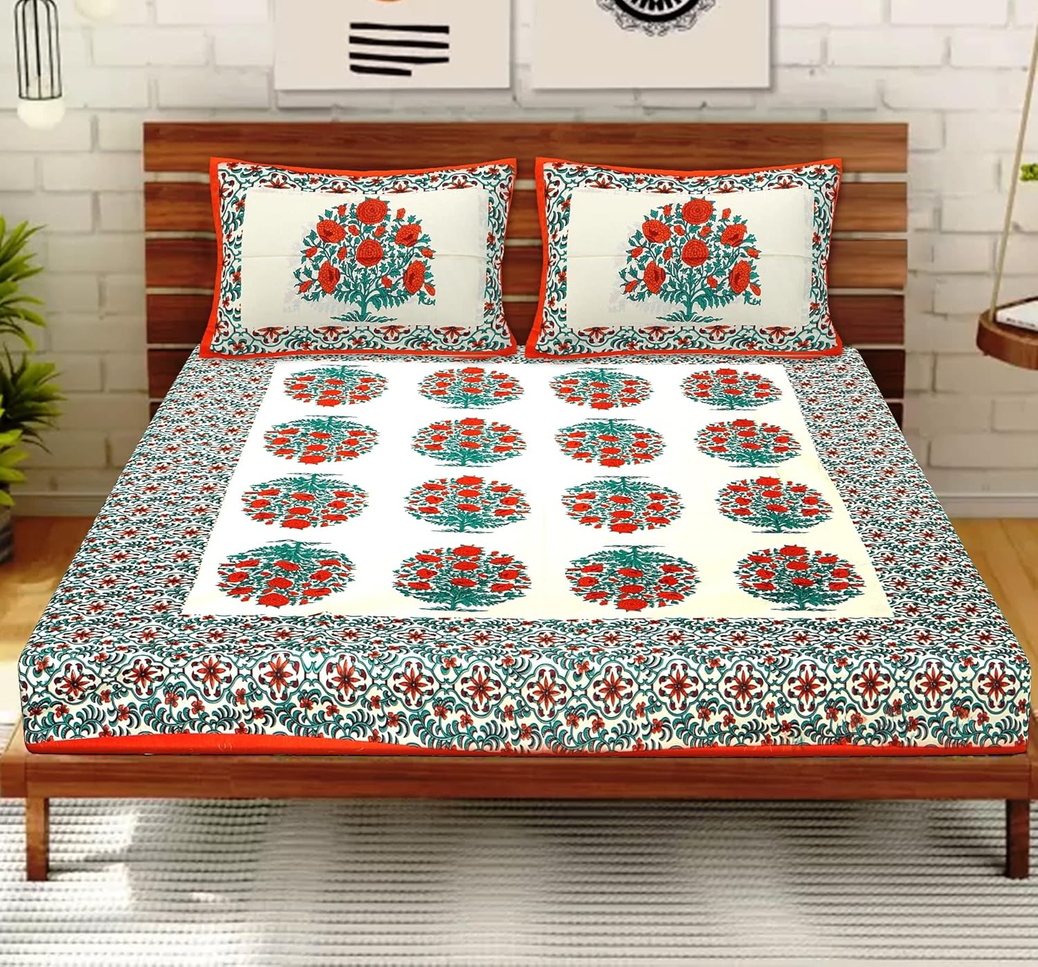 BedZone Cotton Bedsheet for Double Bed , 100 Floral Tradition Double