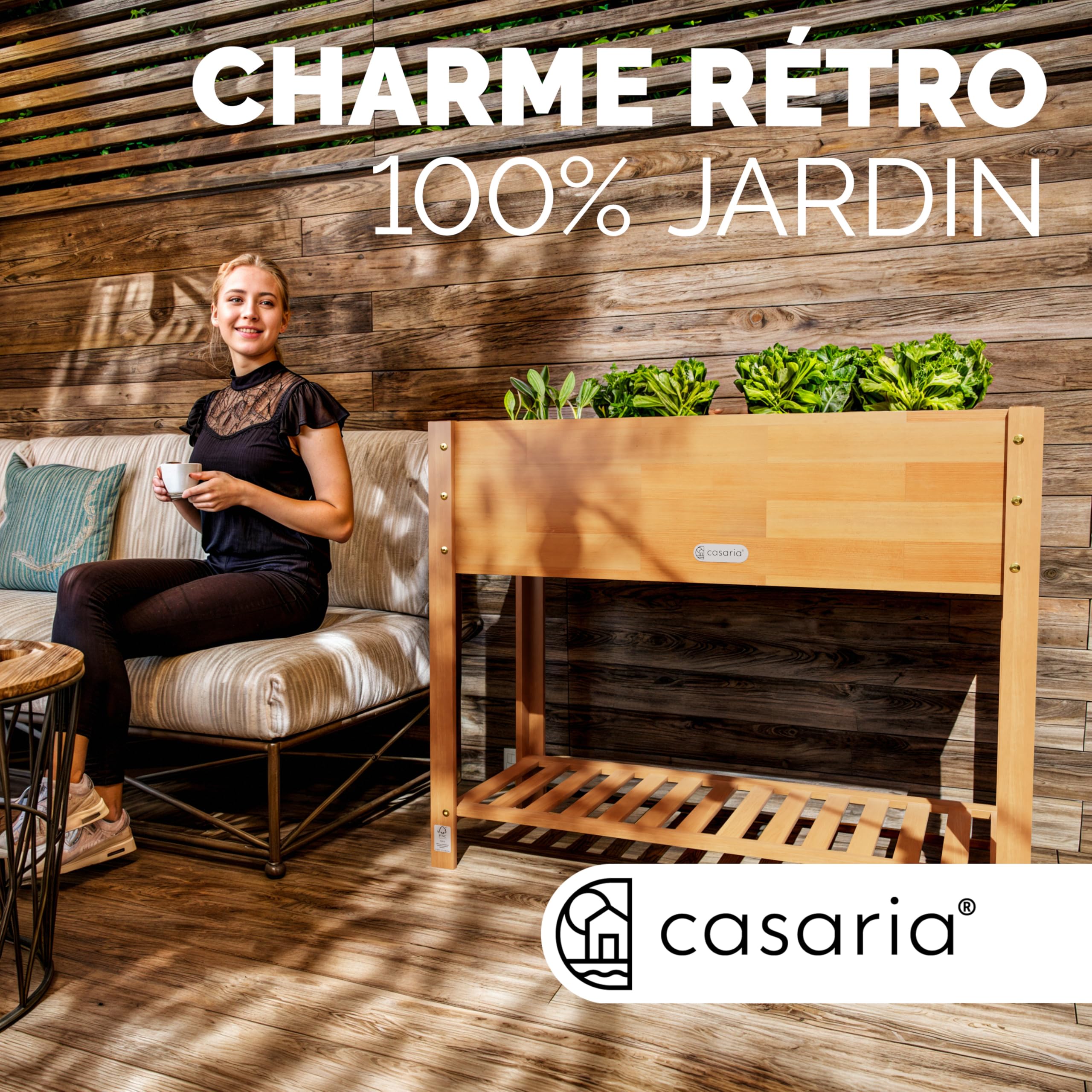 Casaria® Jardinière surélevée en Bois d'Acacia FSC® - Carré Potager sur Pieds pour Balcon, Jardin - 100x40x84 cm - Caisson de Plantation pour Herbes aromatiques, Fleurs, Légumes - Solide et Résistant