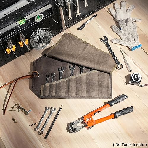 Miniatura 6 de Organizador de llaves  Bolsa de lona encerada resistente de 16 onzas métricas y SAE, rollo de llaves pequeñas portátil con 7 bolsillos, gris, 15.5