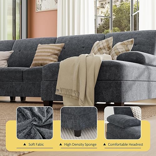 Miniatura 3 de Walsunny - Sofás seccionales para sala de estar, sofá seccional convertible en forma de U con chaise doble, juego de sofá de 4 asientos modular para