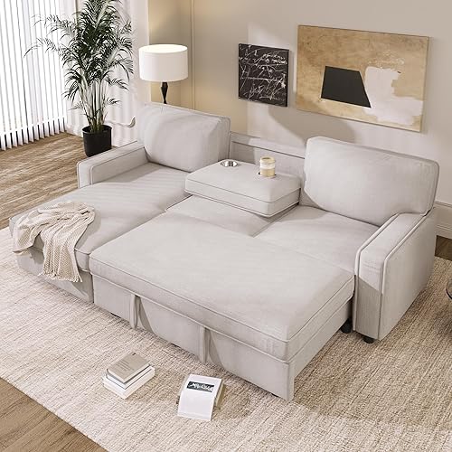 Sofá biplaza convertible 3 en 1 con sofá cama extraíble y decoración de cabeza de clavos, respaldo reclinable con botones y 2 almohadas para el