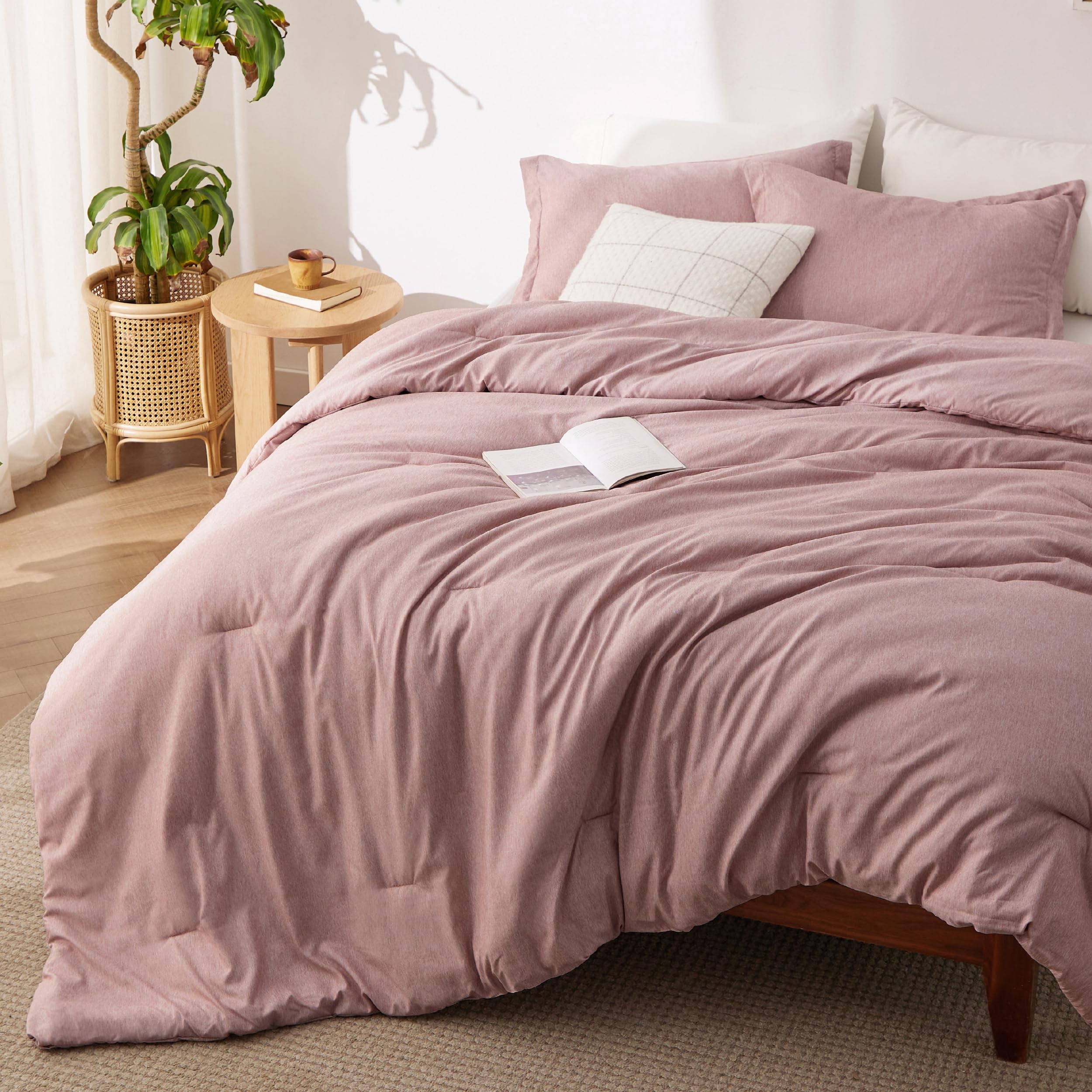 Bedsure Dusty Pink King Comforter Set, Cationic Dyed Fall Bed Set 3 Pcs
