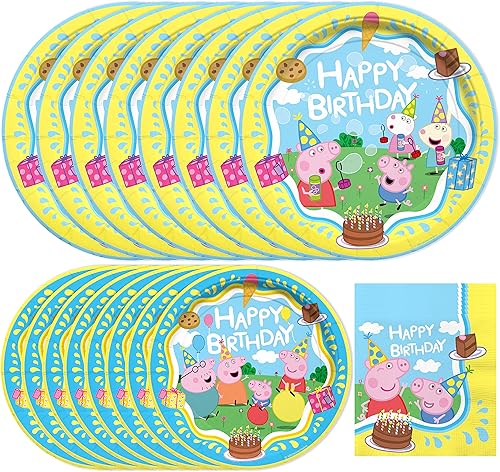 Treasures Gifted Suministros para fiesta de cumpleaños con licencia oficial de Peppa Pig Sirve a 24 invitados Juego de inicio de vajilla Treasures Gifted Suministros para fiesta de cumpleaños con licencia oficial de Peppa Pig Sirve a 24 invitados Juego de inicio de vajilla