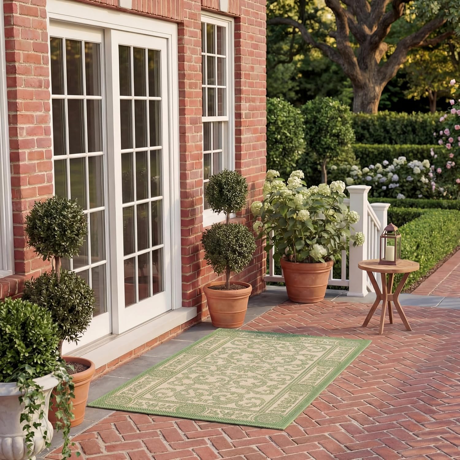 SAFAVIEH Washable Rug Outdoor Courtyard Collection - 5'3" x 7'7", Natural & Olive, Non-Shedding & Easy Cleaning, Ideal for Patio, Backyard, Mudroom (CY2829-1E01)