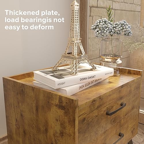 Miniatura 3 de Lonkwa Mesita de noche rosa con 2 cajones, mesas de noche modernas de mediados de siglo, mesa auxiliar minimalista y práctica, mesa auxiliar de