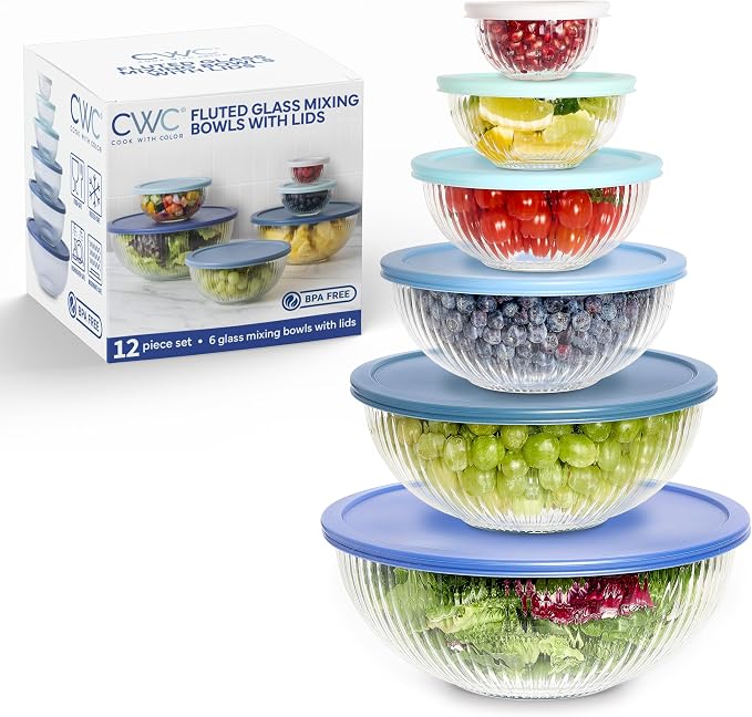 12 Pc Glass Mixing Bowl Set with Lids