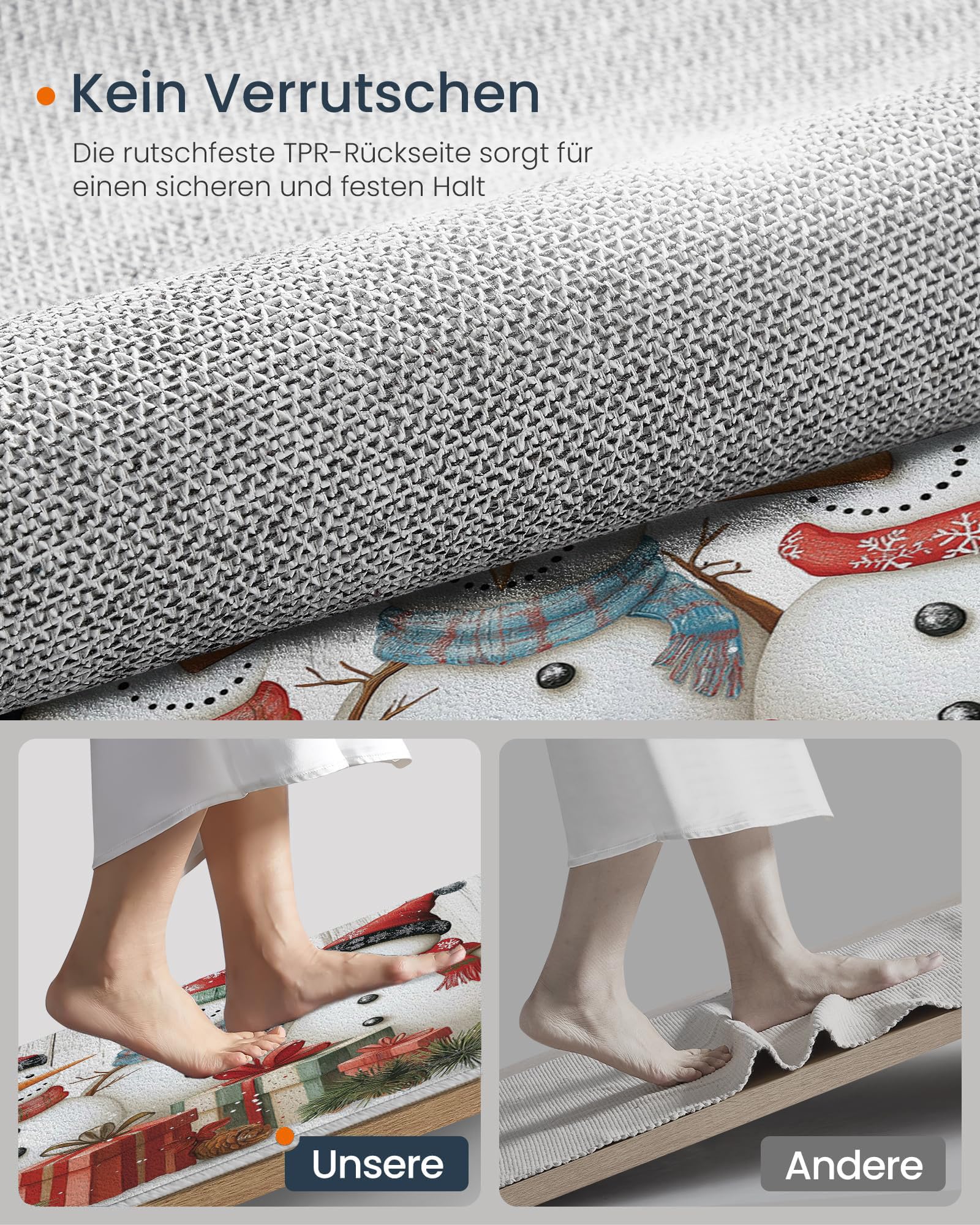 Tapis Bonhomme Neige Noël Peint À La Main 90X150Cm En Fausse Laine Beige Pour Salle De Bain Cuisine, Petit Paillasson D'Entrée D'Intérieur, Effet Bois Vieilli, Tapis De Sol Antidérapant Lavable