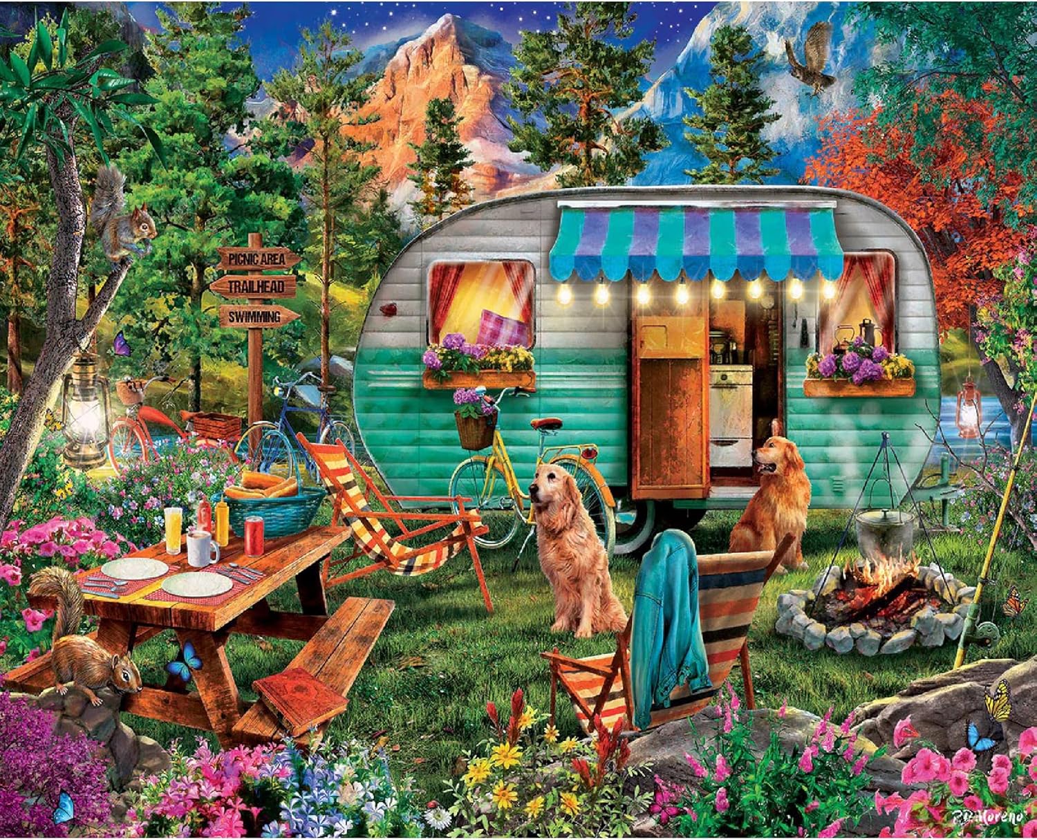 White Mountain 1000 Piece Jigsaw Puzzle Scenic Summer Camping Puzzles with Large Pieces for Adults and Family 24"x30" - Camper