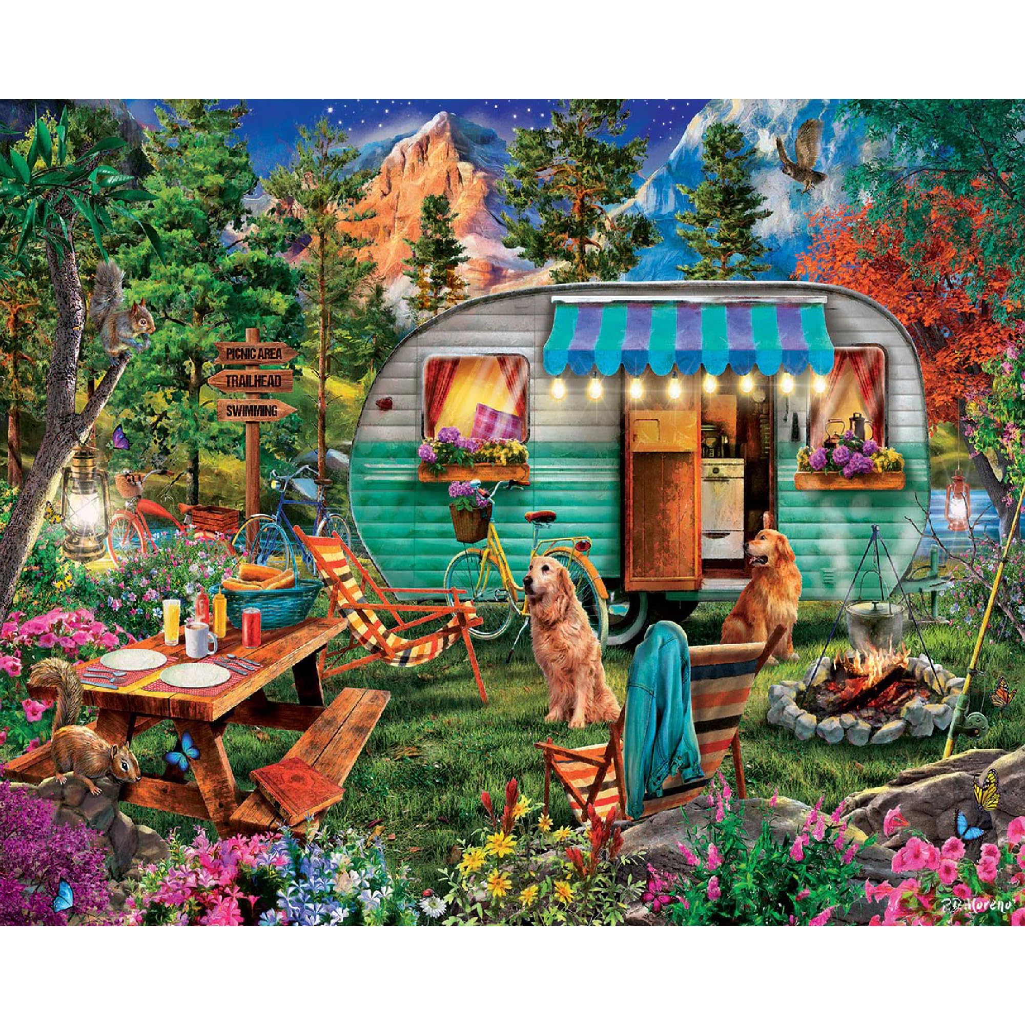 White Mountain 1000 Piece Jigsaw Puzzle Scenic Summer Camping Puzzles with Large Pieces for Adults and Family 24"x30" - Camper