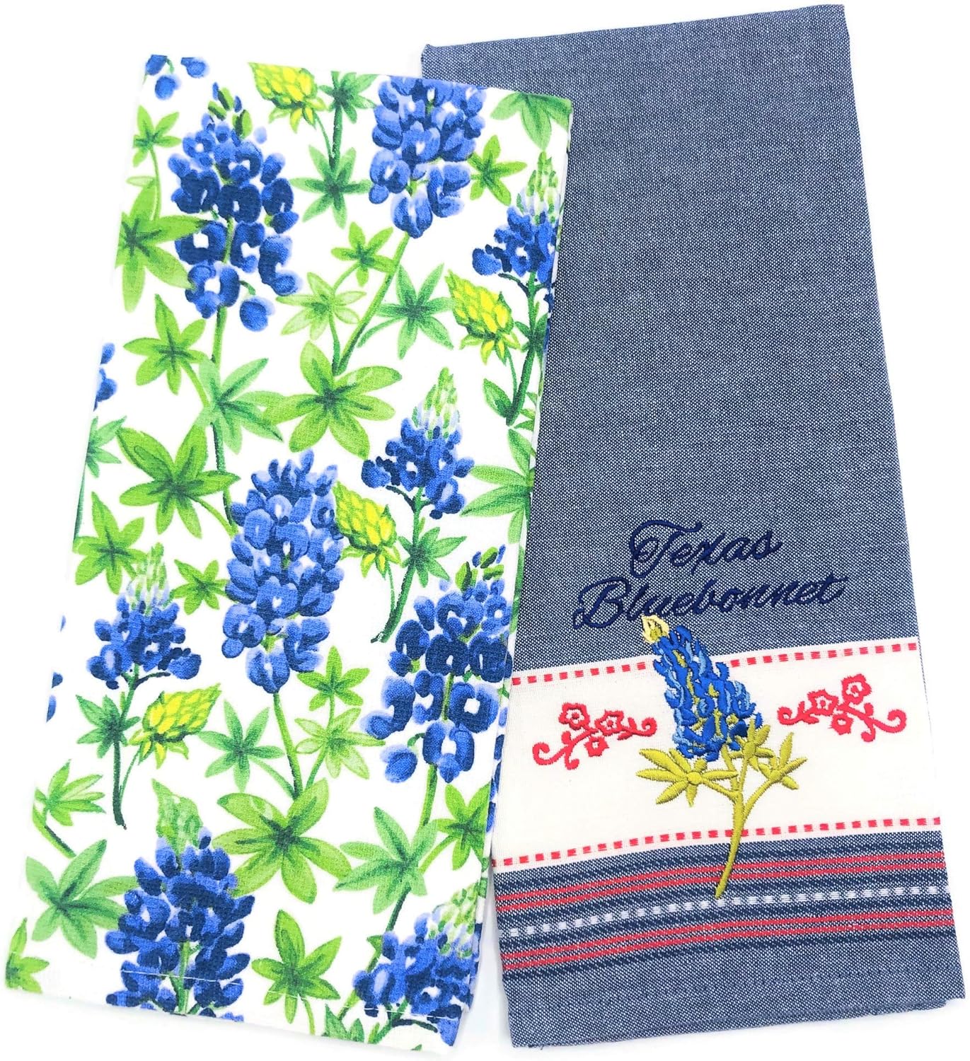 Kay Dee Designs Texas Bluebonnets Embroidered Tea Towel & Texas Bluebonnets Dual Purpose Terry Towel Kitchen Dishtowels, Set of 2 Towels for Texas Pride Kitchens, Cooking, Baking, Cleaning, Drying