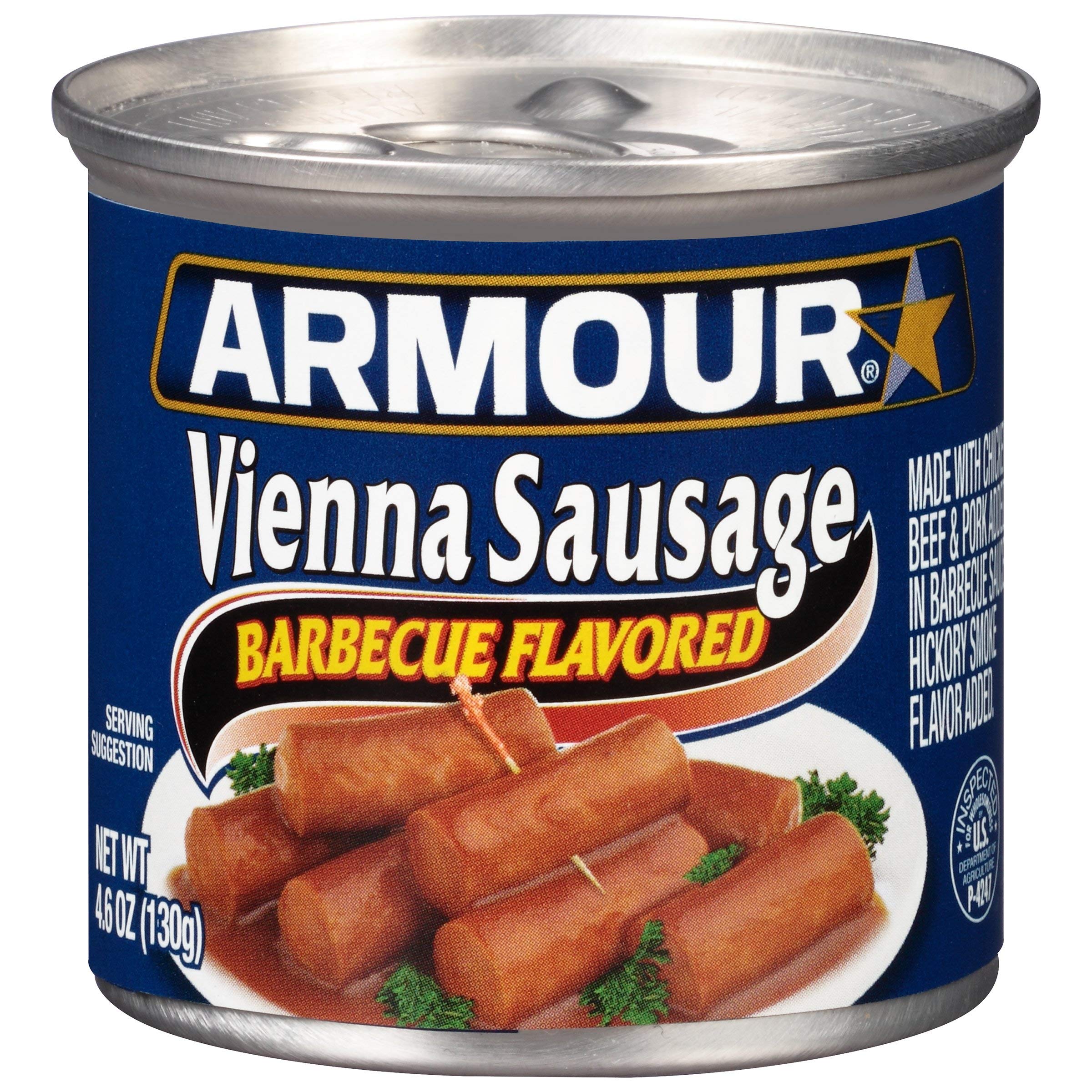 Armour Star Vienna Sausage, BBQ Flavored, Ready to Eat Canned Sausage, 7g Protein Per Serving, 4.6 oz. (Bulk Pack of 24)