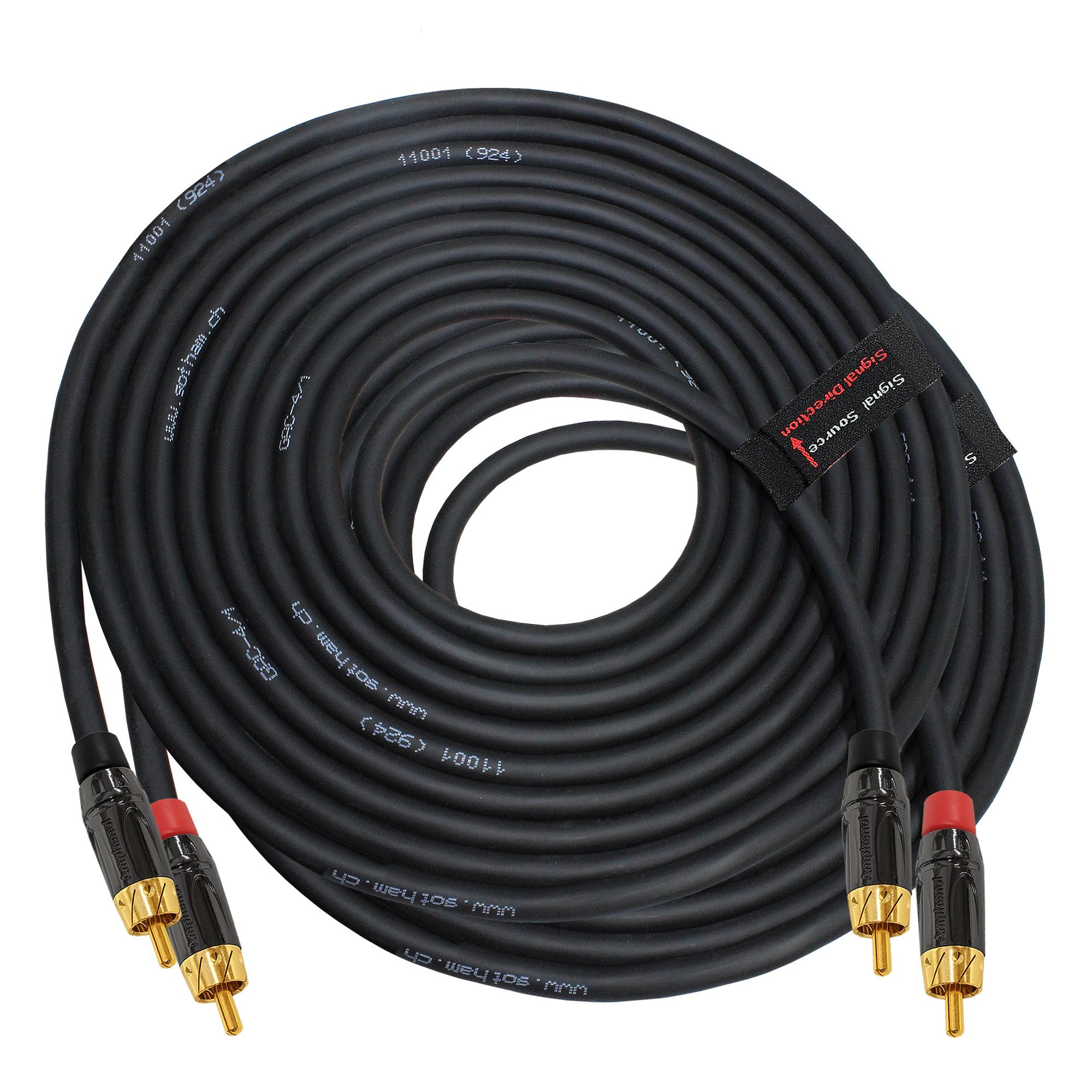 18 Foot RCA Cable Pair - Gotham GAC-4/1 (Black) Star-Quad Audio Interconnect Cable with Amphenol ACPL Black Chrome Body, Gold Plated RCA Connectors - Directional