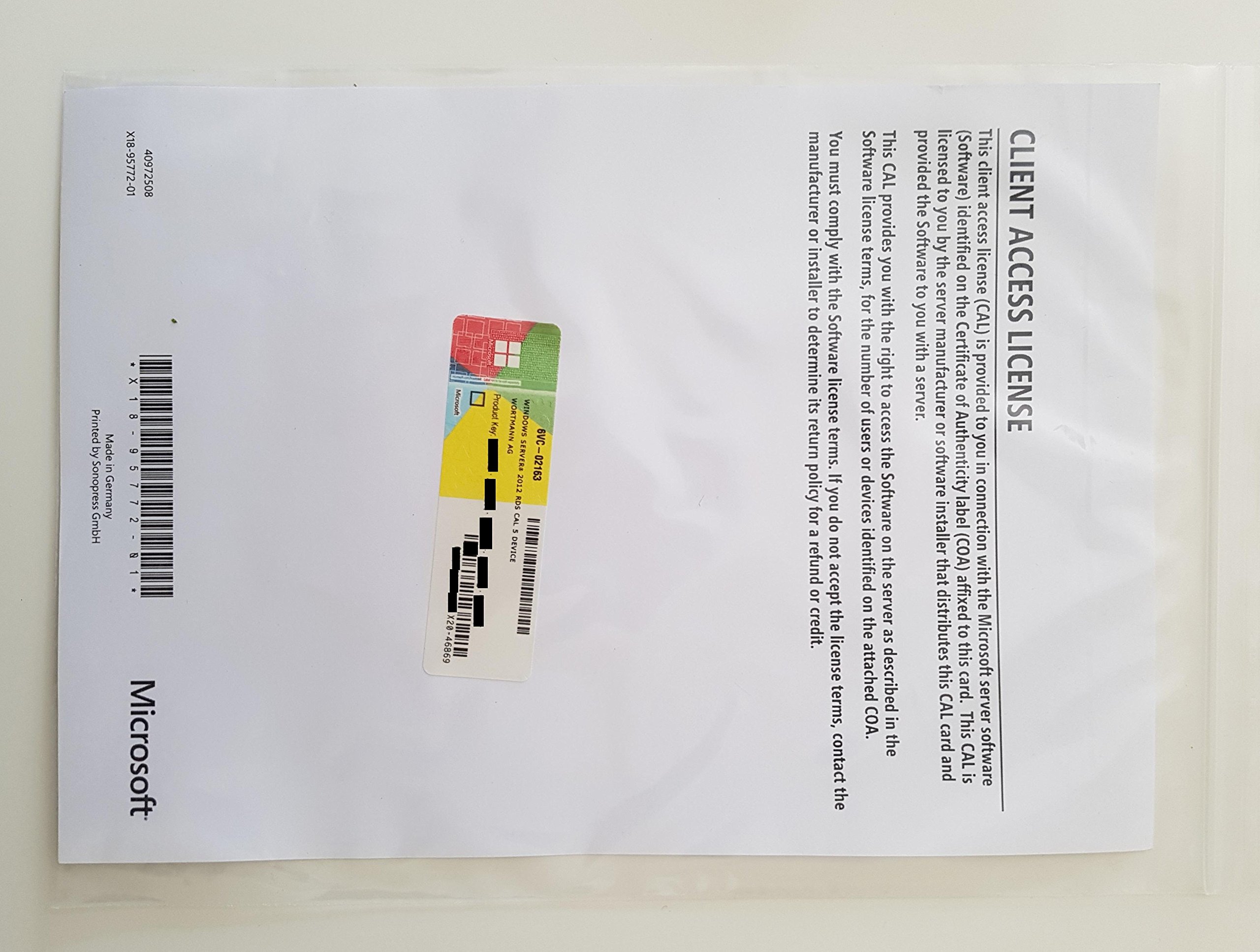 Microsoft Windows Remote Desktop Services 2012 5er Geräte CAL (Device) OEM gelabelt