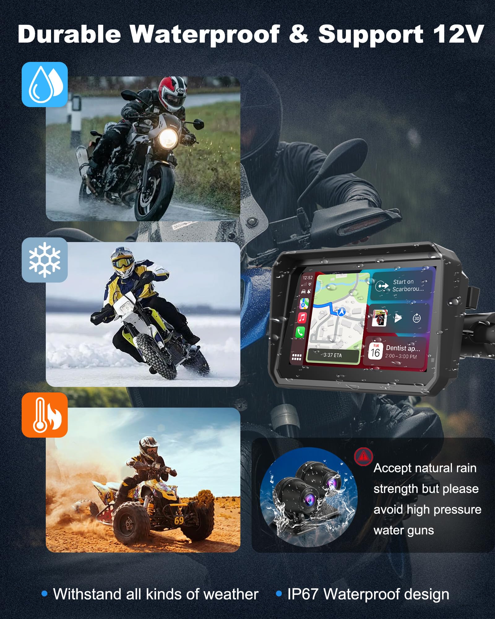 Navigatore Moto 4K Carplay Android Auto 6,25 Pollici Dashcam GPS Bluetooth 64GB