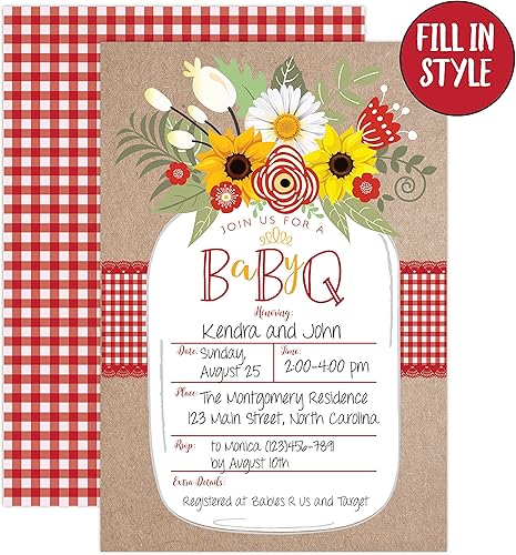 Miniatura 2 de Your Main Event Prints Invitación Baby BBQ – Invitación de Baby Shower – Invitación de verano Baby Q – Tarro Mason Floral – 20 invitaciones de