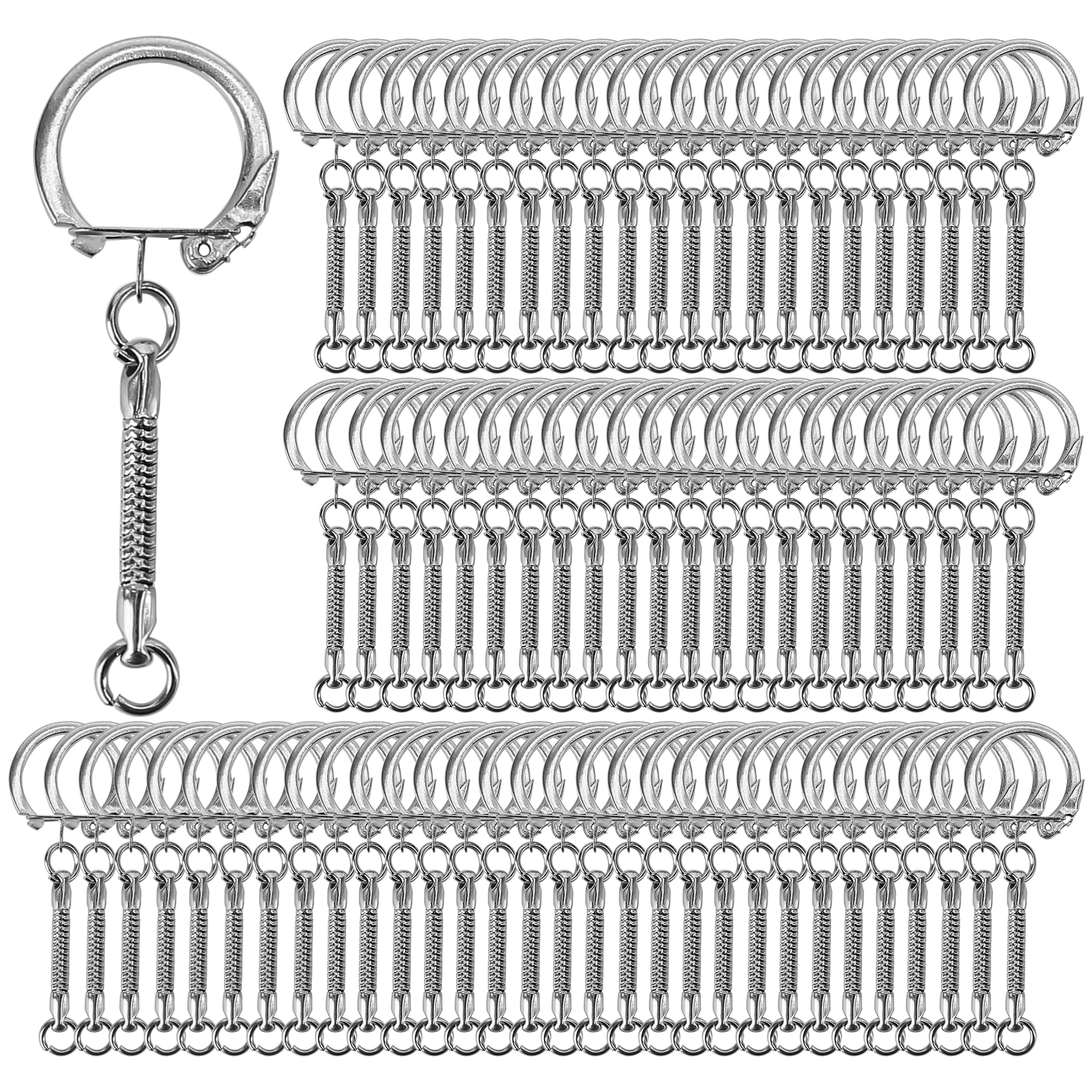 100Pcs Snake Keychain, DIY Key Chain Making Kit with Snap End and 3/4