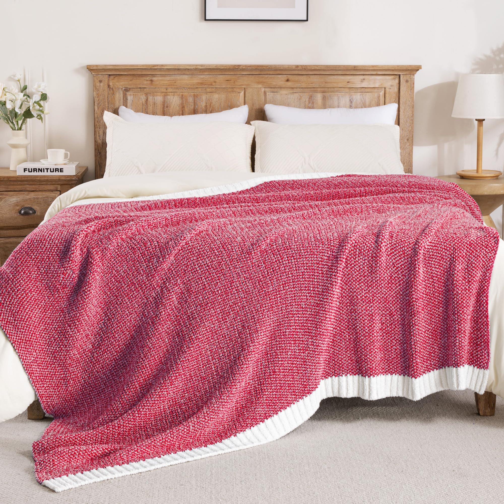 Exclusivo Mezcla Karierte Decke, Weiche Gestrickte Kuscheldecke, Kuschelige Karo Fleecedecke, Leichte Flauschige Decke für Sofa und Bett, 150x200 cm, Mischrot