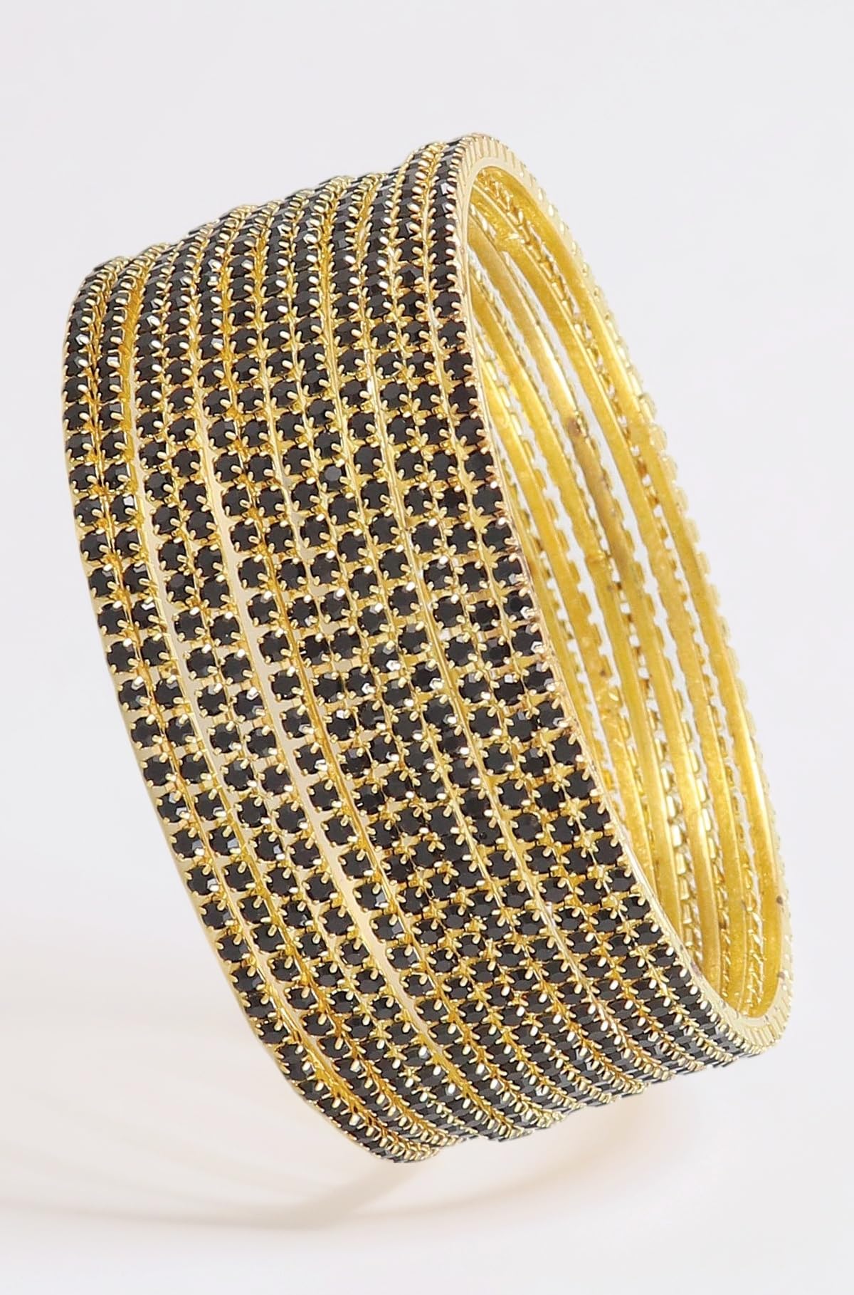 ZULKA Non-Precious Metal with Base Metal and Zircon Gemstone Studded Premium and Traditional Glossy Finished Sleek Bangle set for Women and Girls