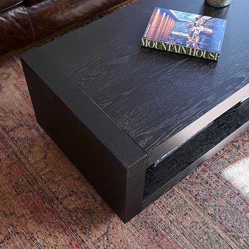 Miniatura 8 de Maven Lane Artemis Mesa de Café – Mesa Rectangular de 45 cm con Almacenamiento – Madera Sólida Negra – Ideal para Sala de Estar y Salón