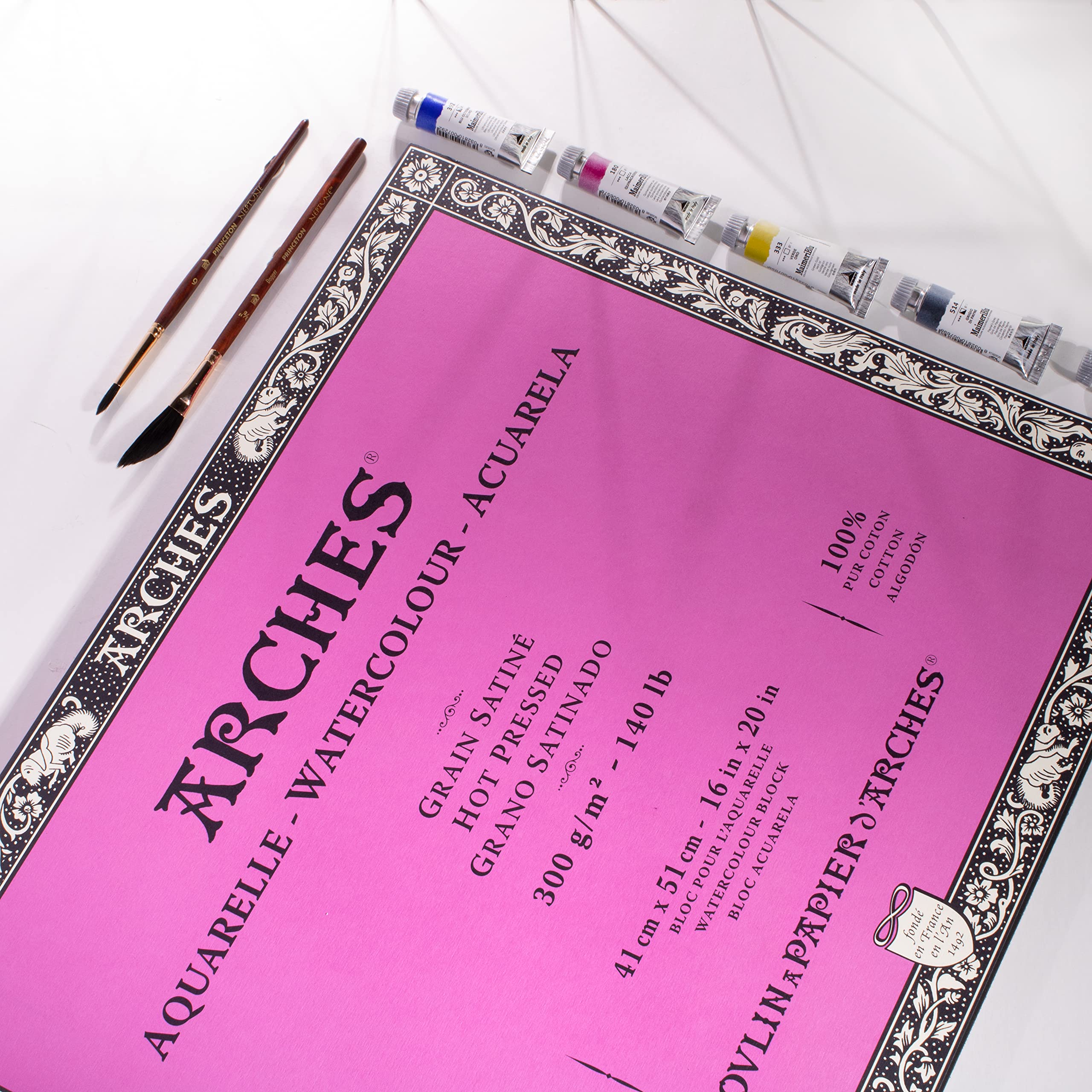 Bloc Enc 4L 41x51 20H Arches Aquarelle 100% Satin 300g Blanc Nat