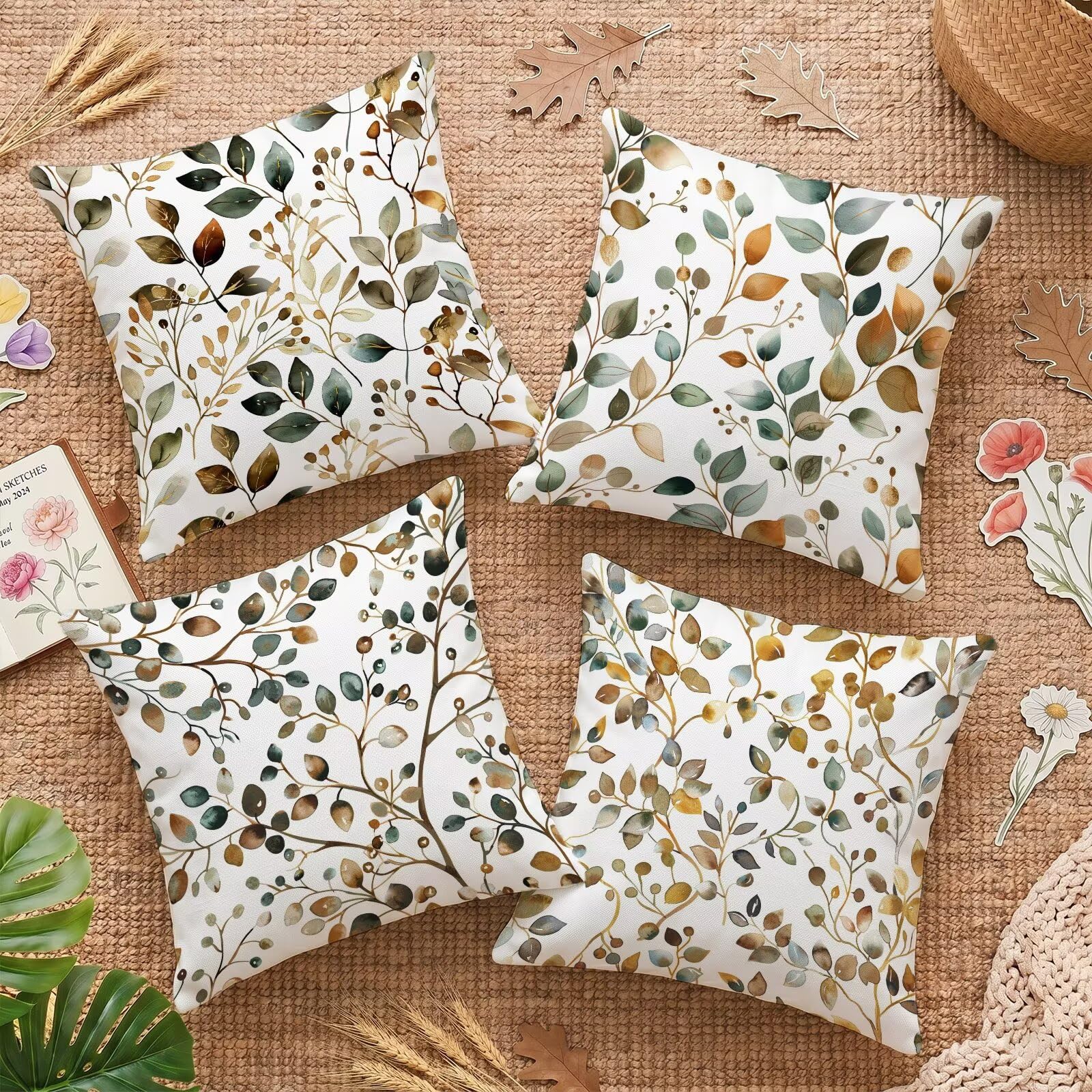 Housse de coussin imperméable 65x65 lot de 4 taies d'oreiller double face pour extérieur