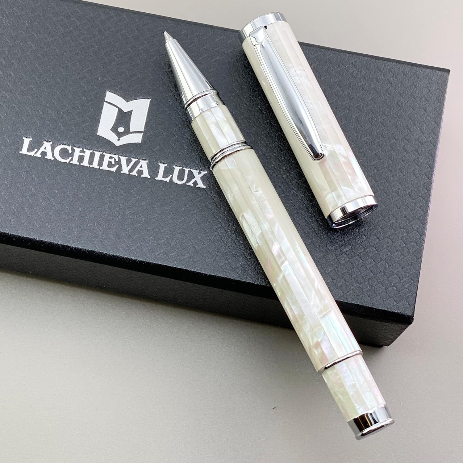 LACHIEVA LUX Mother Of Pearl Fountain Pen - German Fine Nib Luxury Writing Set