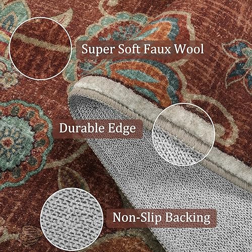 Miniatura 3 de Morebes Alfombra floral de 2 x 3 pies, antideslizante, lavable, alfombra de cocina pequeña para entrada interior, alfombra de cachemira que no