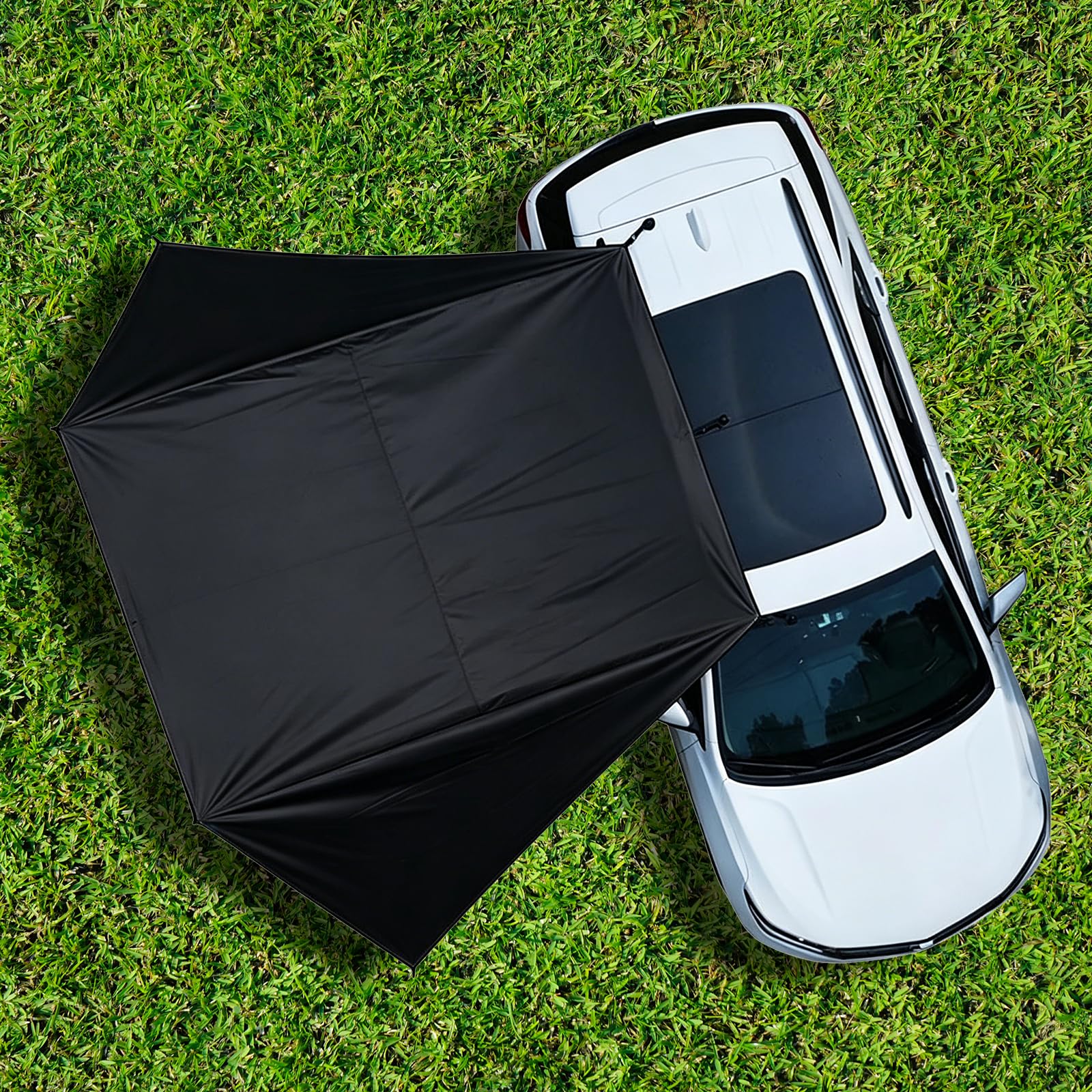 2 x 3 m Auto Markise Sonnensegel, Sonnensegel mit Stangen, mit 2 Halterungen, 4 windfestes Seil, 4 Heringen, 2 Saugnäpfen, Heckstoßstangenmarkise, geeignet für Wohnmobile, Vans und Wohnwagen.