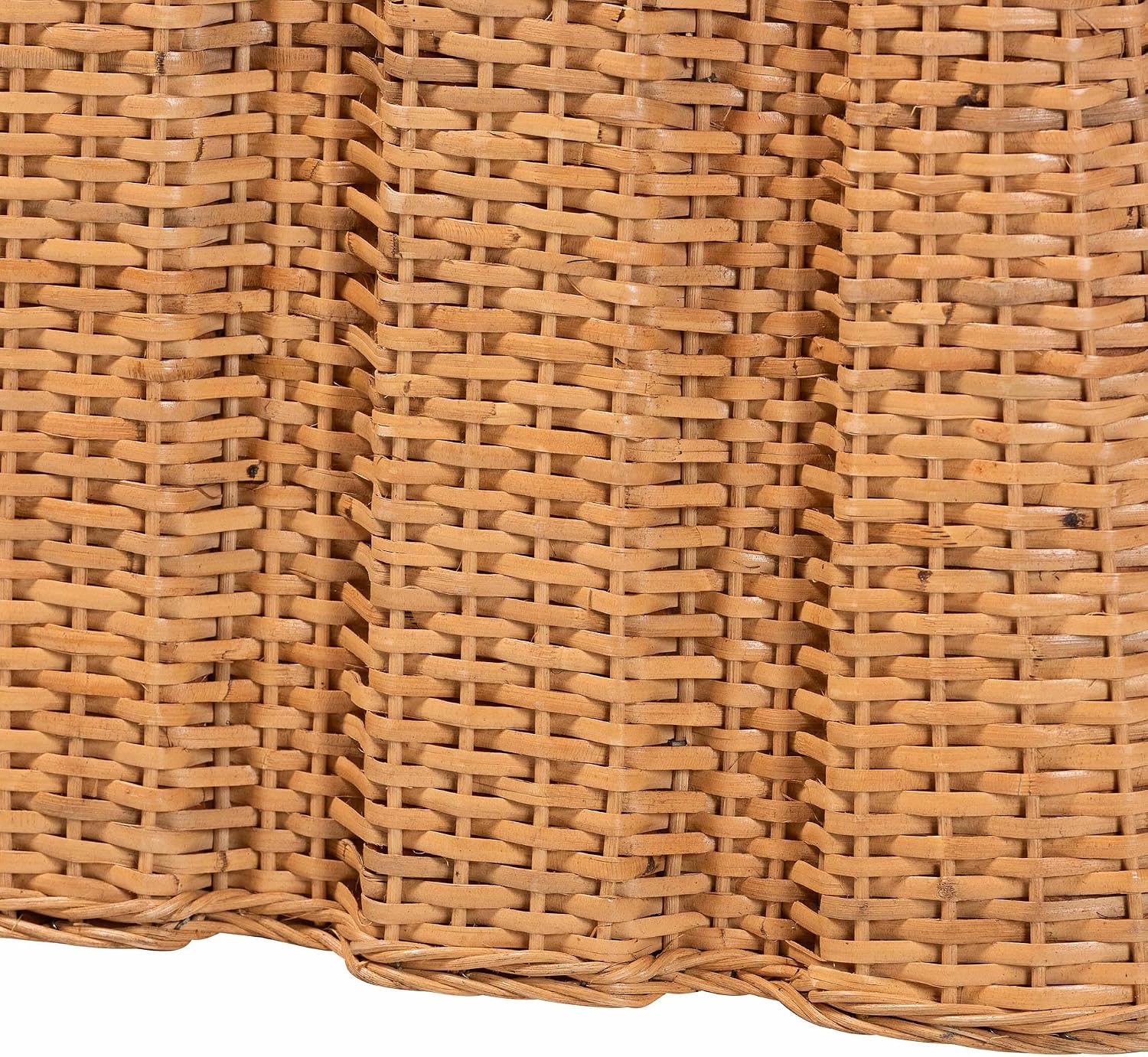 Bali & pari Andrea Natural Rattan End Table - Handwoven Wicker Accent Table with Pleated Skirt, Boho Coastal Side Table
