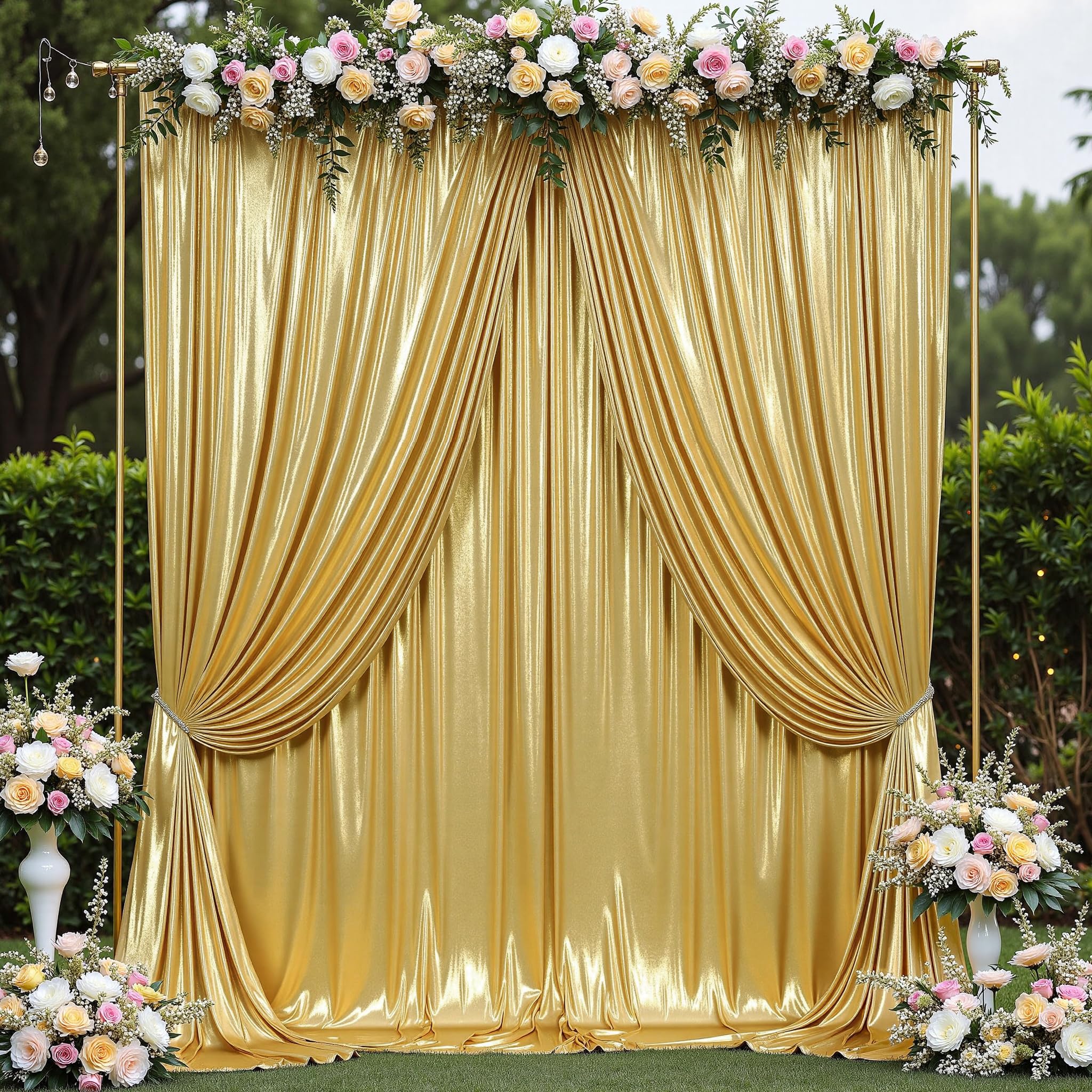 20ftx14ft Shimmer Gold Sequin Backdrop Curtain for Parties, Wrinkle Free Sparking Photo Backdrop Drapes, 4 Panels 5x14ft Glitter Back Drop Cloth for
