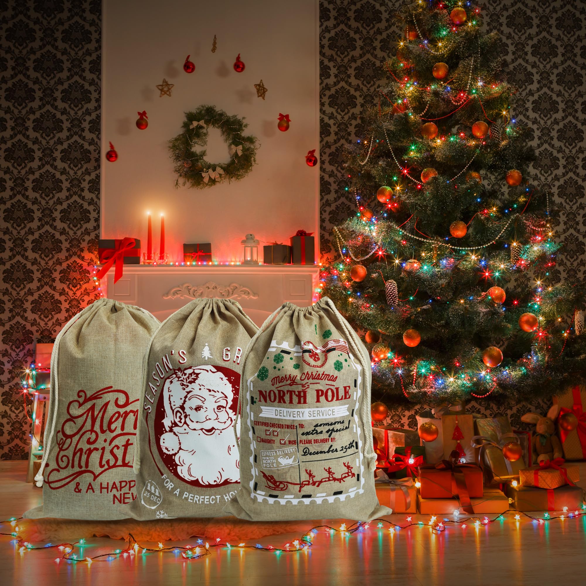 Tissushop- Sac Hotte Du Père Noël - Toile De Jute - Naturel - Solide Et 100% Biodégradable