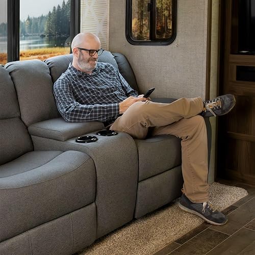 Miniatura 57 de RecPro Charles Powered - Sofá reclinable doble y sofá biplaza Muebles de pared Hugger RV – Tela de avena de 80 pulgadas
