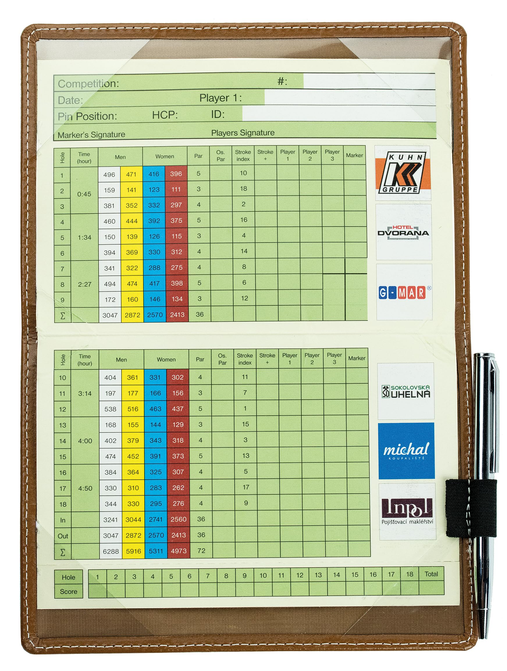 DELMON VARONE - Personalisierbarer Golf Scorecard Halter inkl. Minikugelschreiber aus Premium Cambridge Top Grain Leder - Scorekartenhalter im DIN A6 Format - Etui Größe: 11x16cm