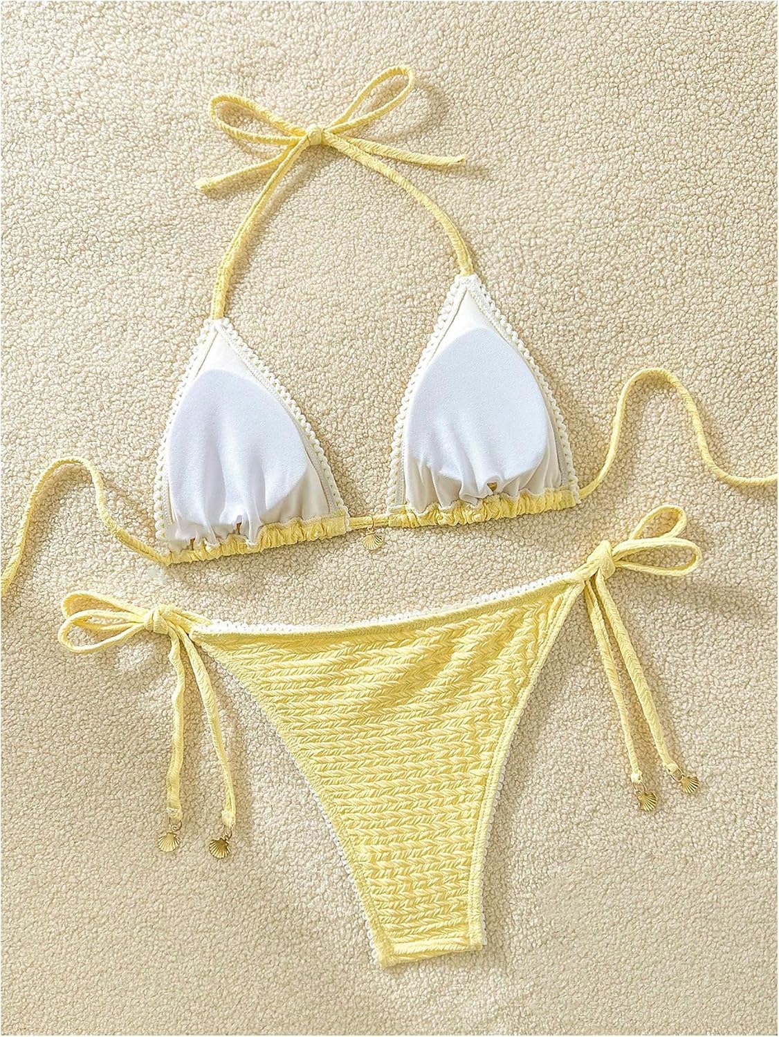 Verdusa Women's 2 Piece Textured Halter Bikini Set Self Tie Triangle String Swimsuit Summer Beachwear - Image 2