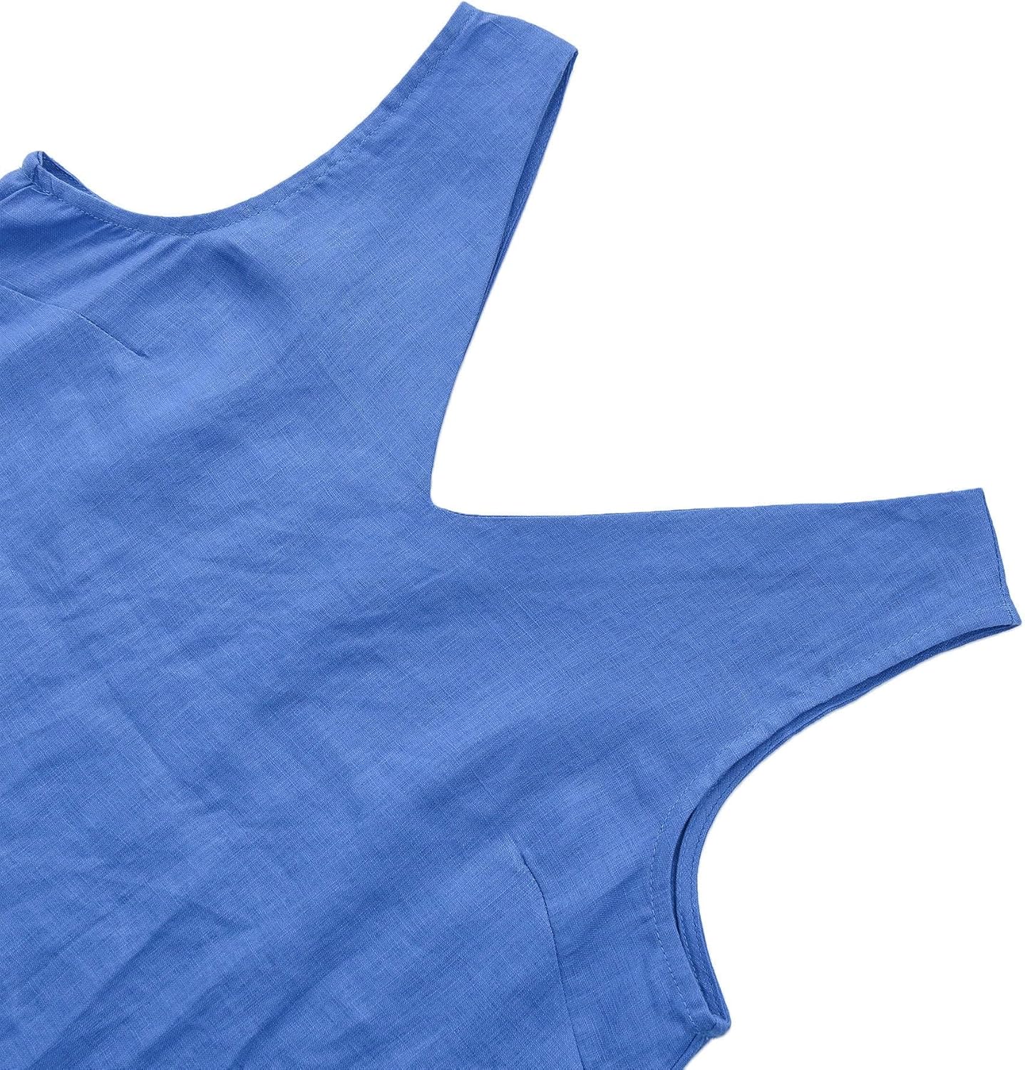 Amazhiyu Womens 100% Linen Summer V-Neck Midi Dresses Sleeveless with Pockets - Image 7