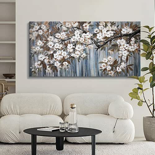 Large Canvas Wall Art - Abstract White Flower Tree with