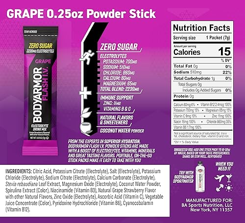 Vista 42 de BODYARMOR Flash IV Paquetes de electrolitos sin azúcar para mezcla de bebida, de una sola porción, agua de coco en polvo, fresa kiwi (6 unidades)