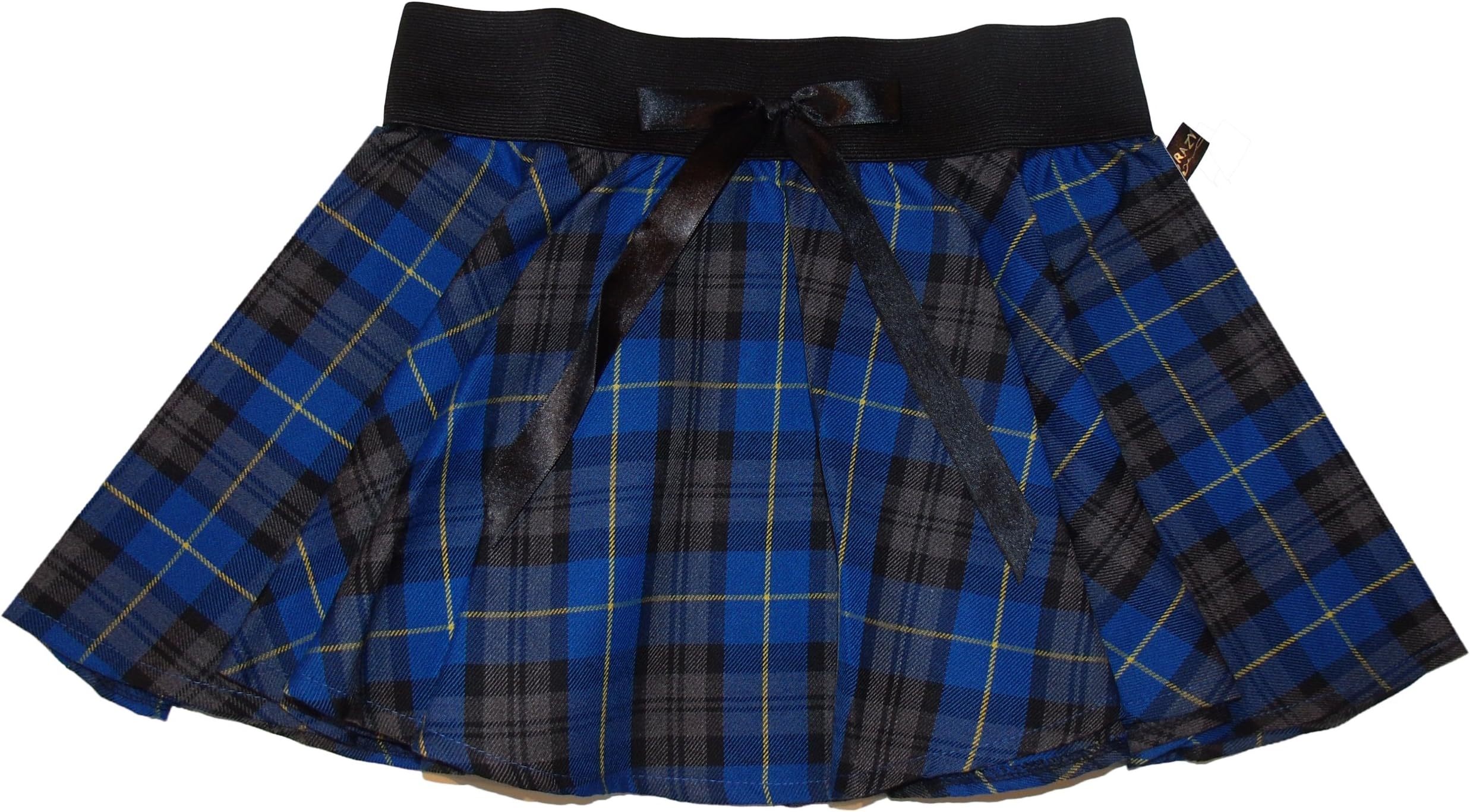 Wicked NightsCrazy Chick 9" Tartan Mini Skater Skirt with bow - Choice of Colours (S/M, Blue/Grey Tartan)